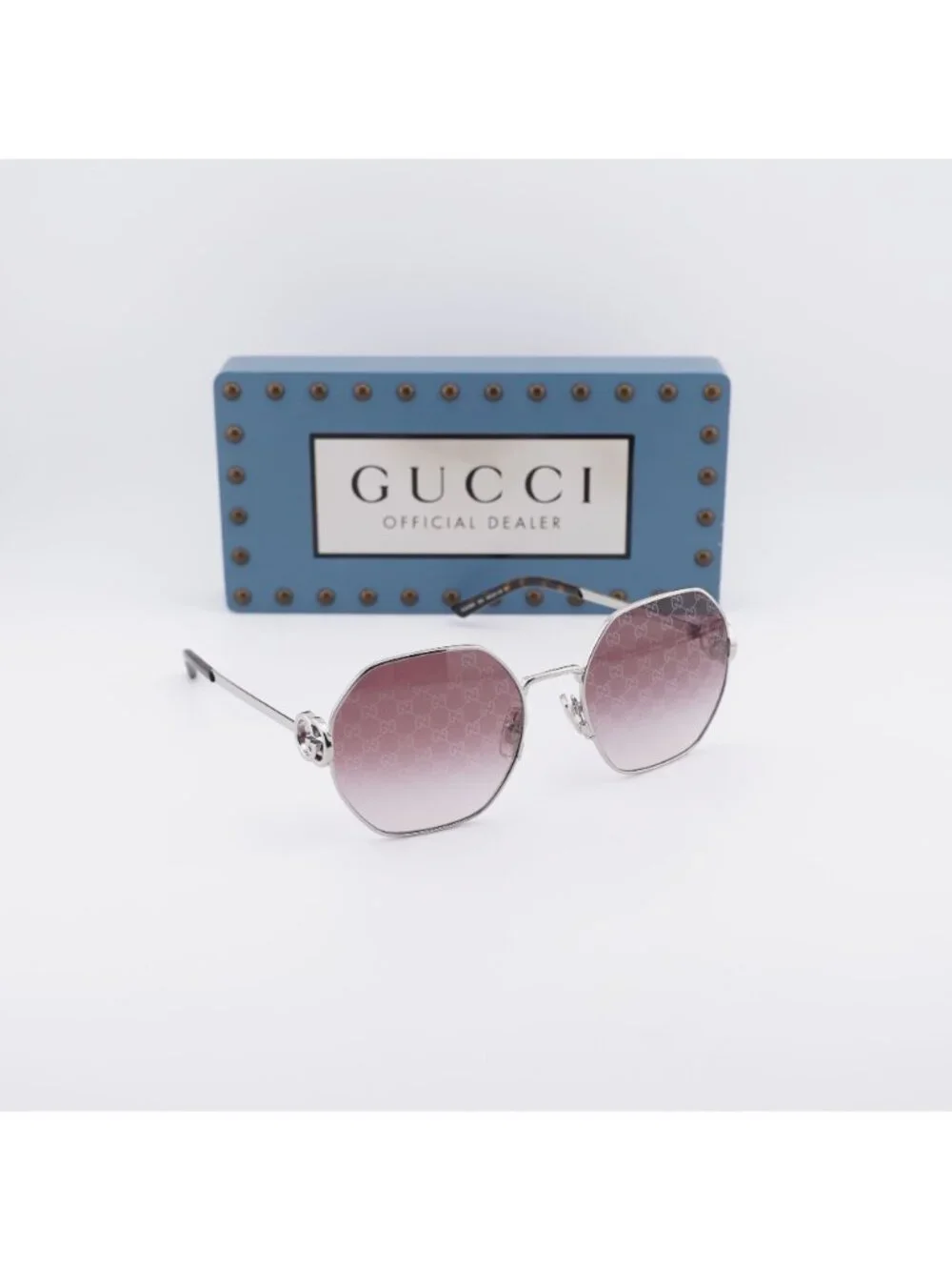 Gucci GG2046S 004  Geometric Sunglasses - Silver / Red Gradient